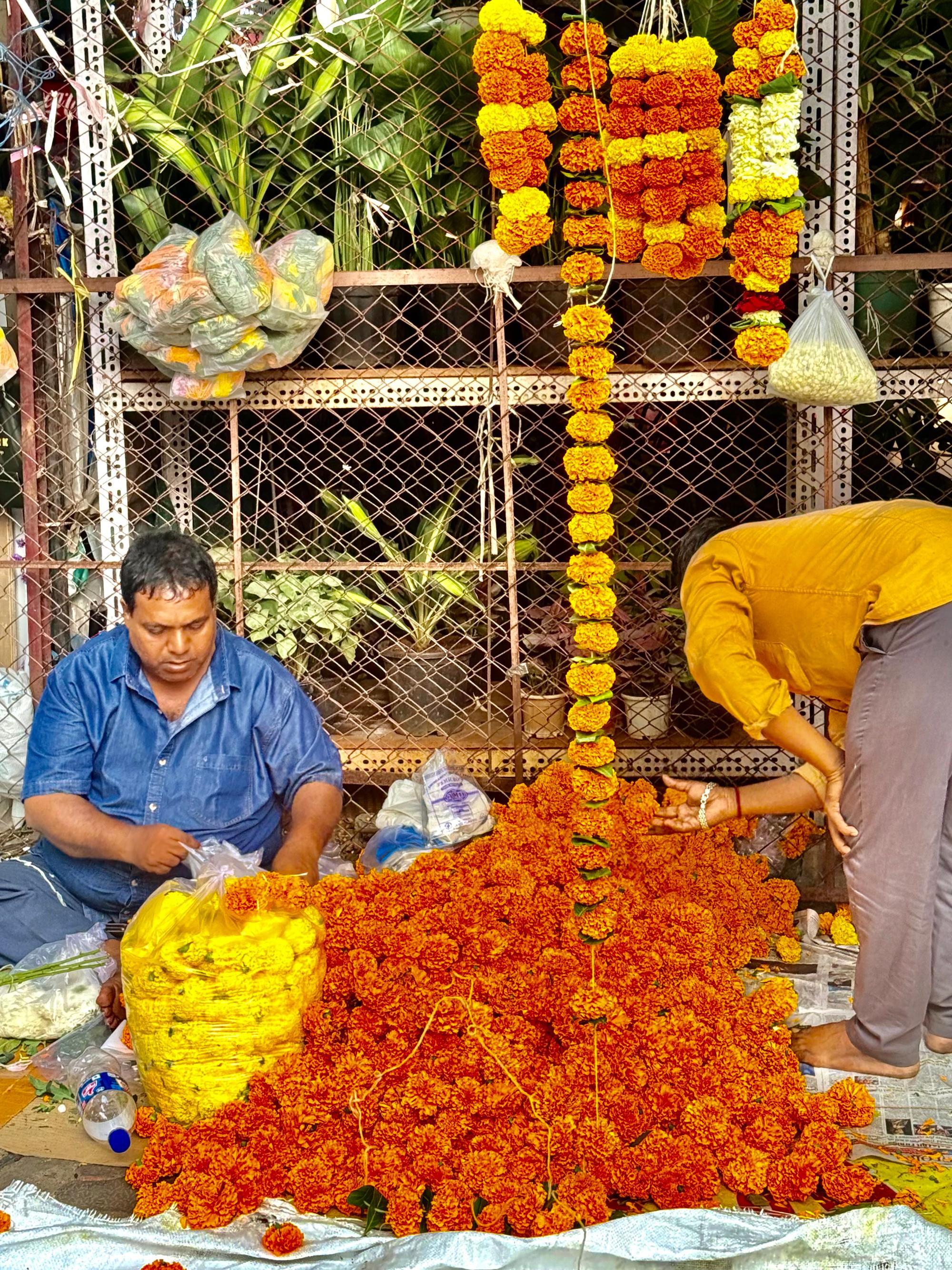 Preparing Diwali wreaths