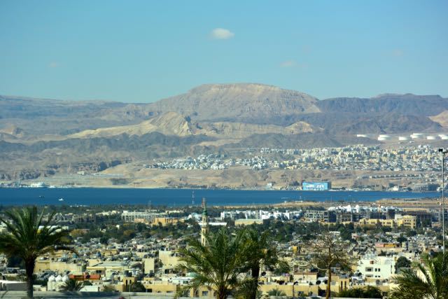 Eilat, Israel, across the bay; Aqaba, Jordan, in the foreground.