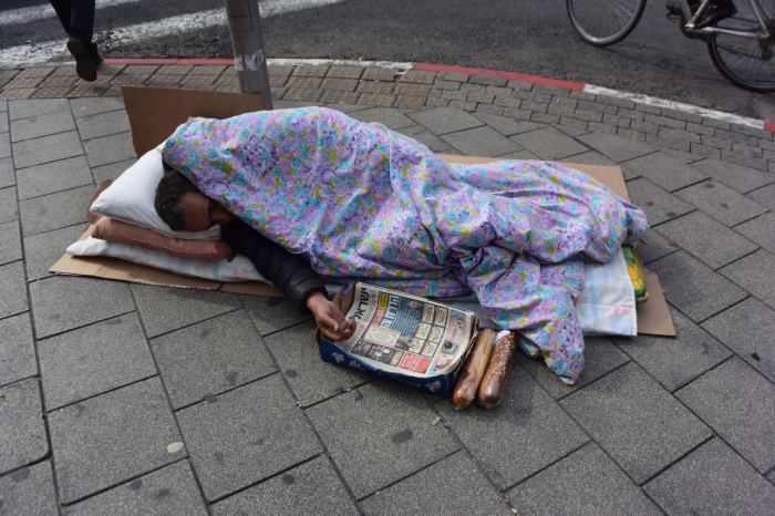 Homeless on the street in Tel Aviv, Israel.