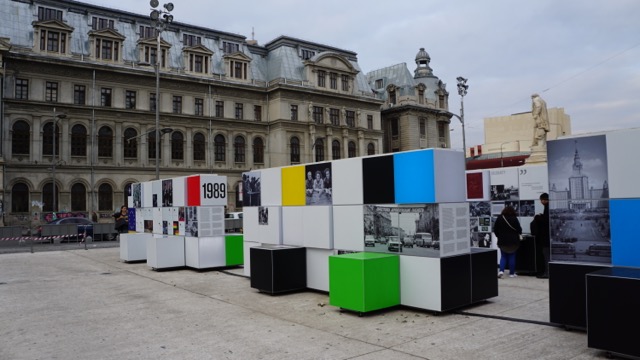 Display presenting a frank review of Romania’s revolution away from Communism.