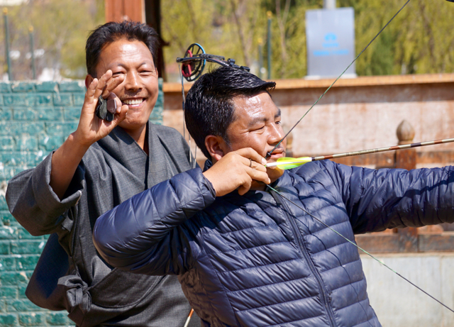 Practicing the Bhutan national sport.