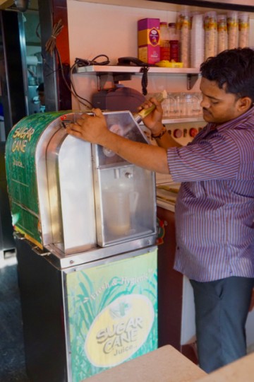 Another Indian gastronomic pleasure: fresh squeezed sugarcane juice.