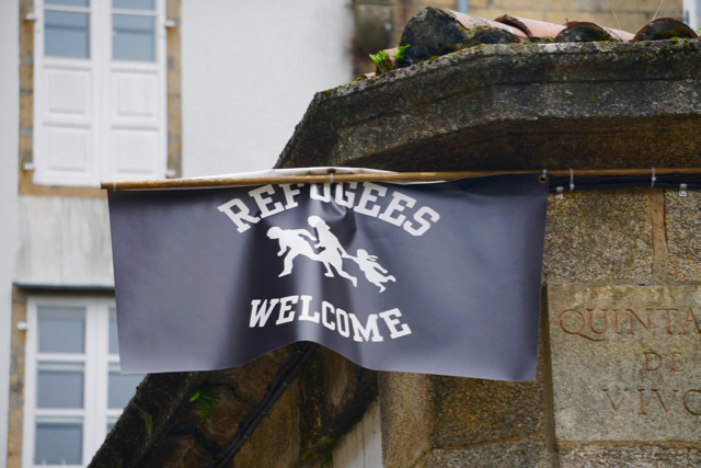 A banner near the center of Santiago…Pilgrims are not the only welcomed group