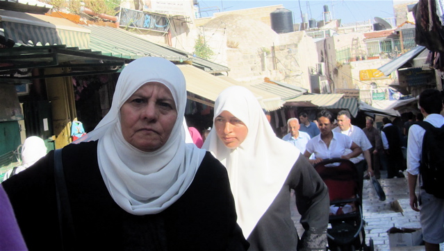 Moslem women in the Jerusalem Arab market.