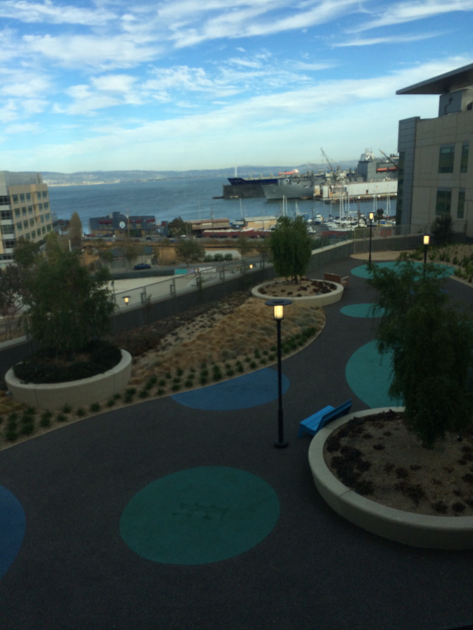 The view of the San Francisco Bay from the rooftop garden of the Children's Hospital